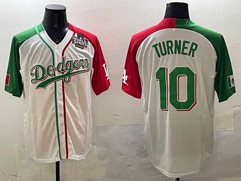 Men Los Angeles Dodgers #10 Turner White Green Game 2025 Nike MLB Jersey style 3